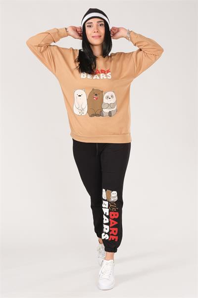 Kadın We Bare Bears Baskılı Eşofman Takımı Camel