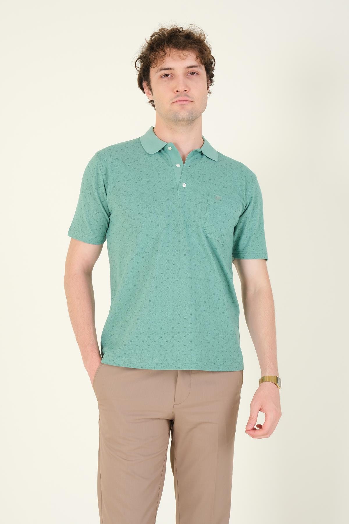 Erkek Desenli Cepli Polo Yaka T-Shirt Mint