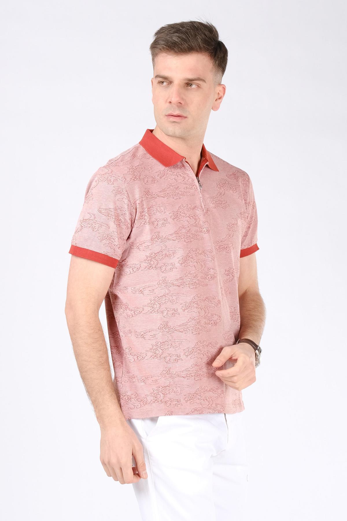 Erkek Fermuarlı Polo Yaka T-Shirt Kiremit