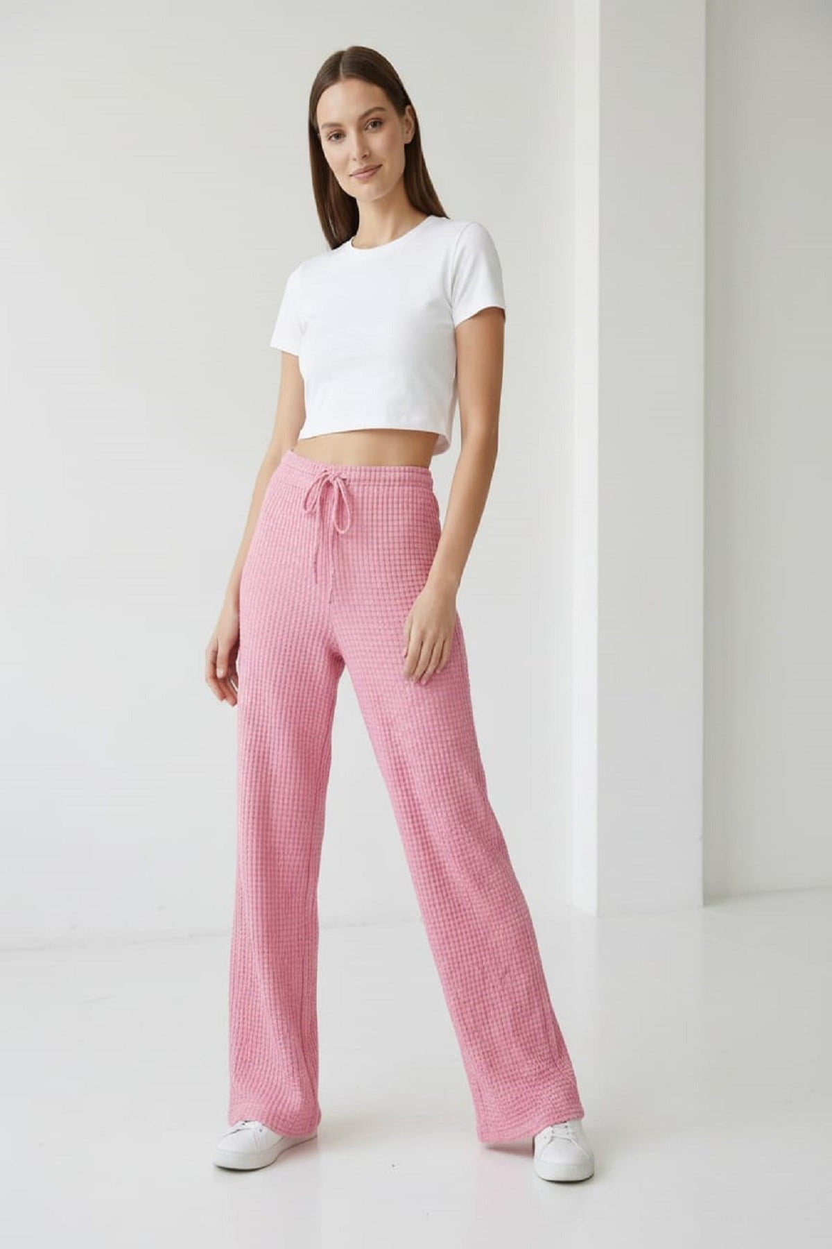 Kadın Bubble Gofre Pantolon Pembe