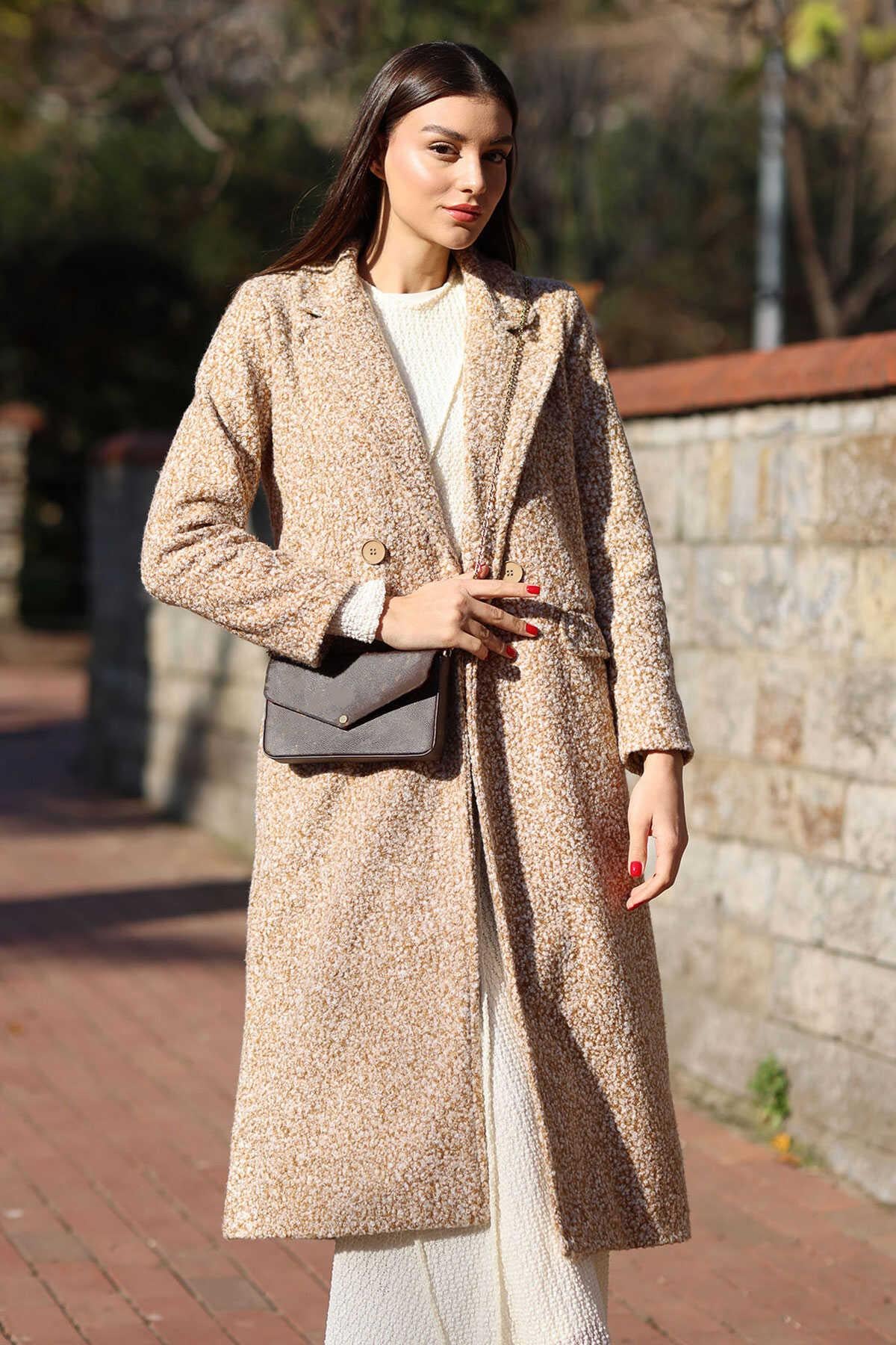 Kadın Buklet Oversize Kaban Bej