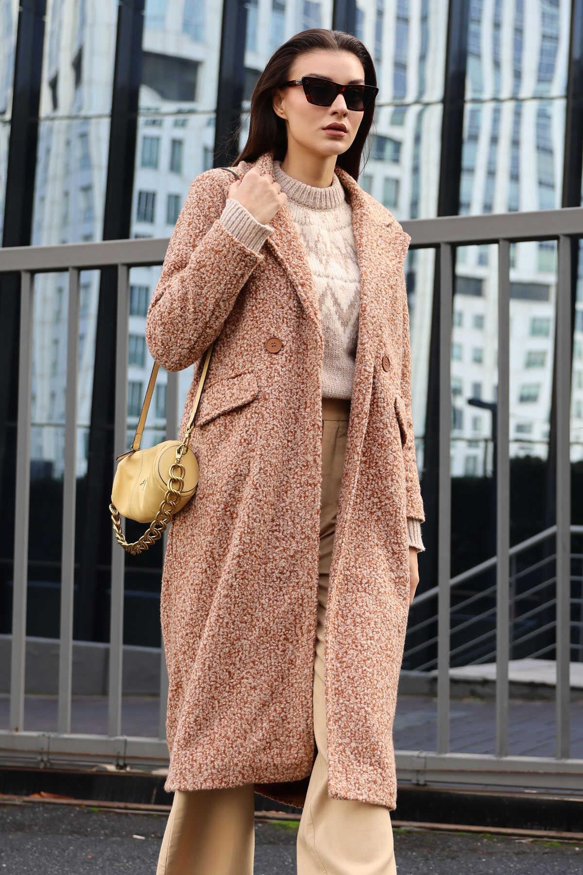 Kadın Buklet Oversize Kaban Taba