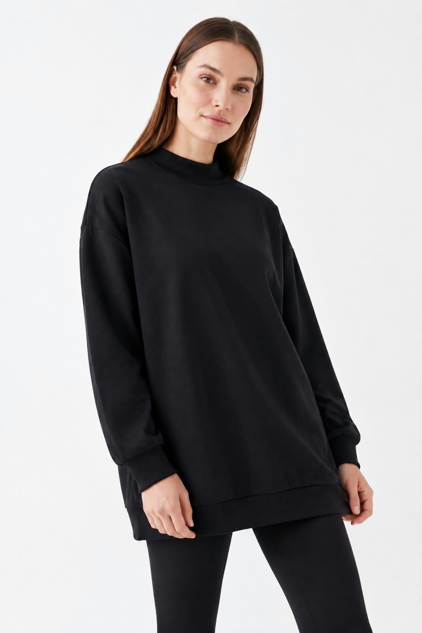 Kadın İki İp Yarım Balıkçı Tunik Sweat Siyah