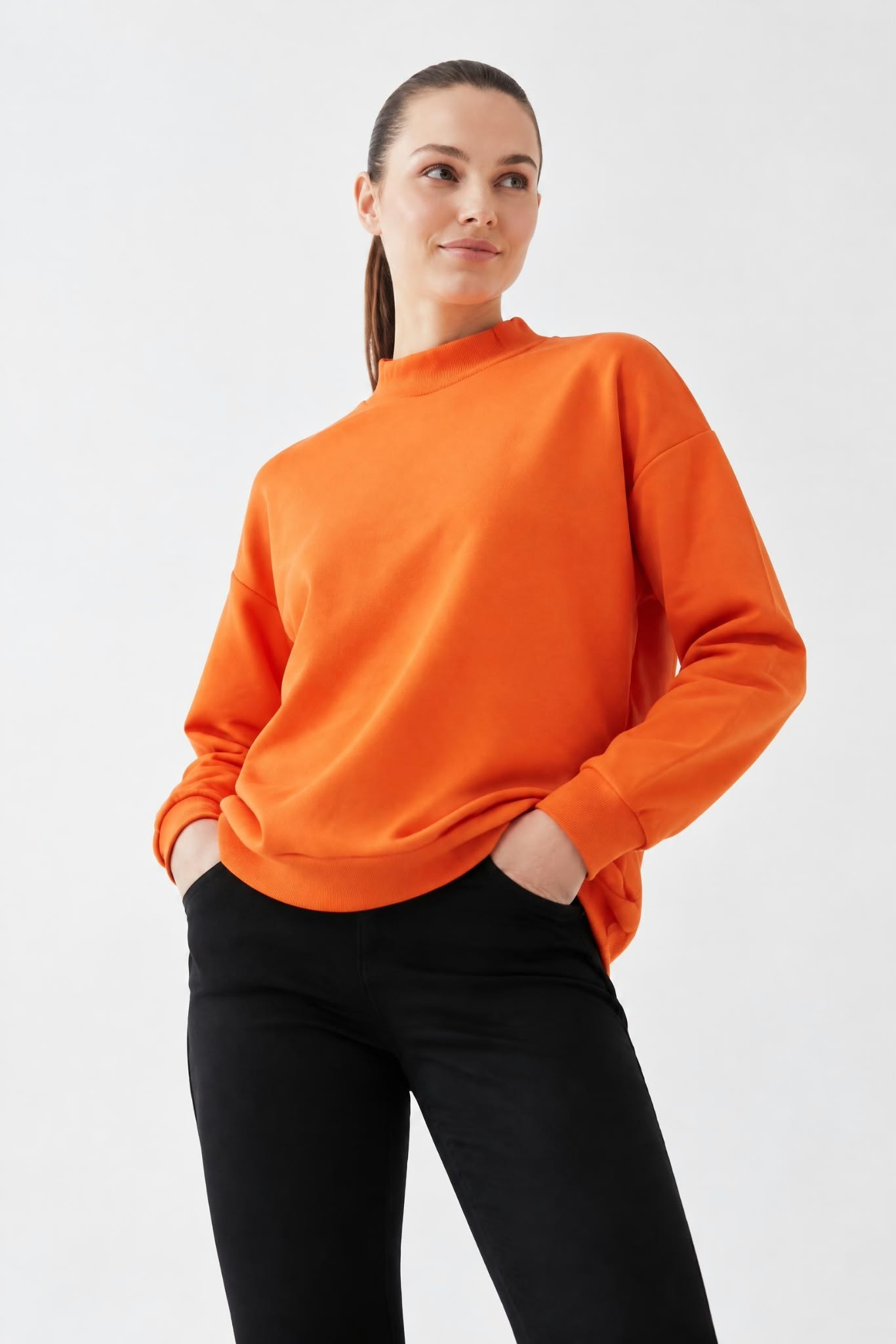 Kadın İki İp Yarım Balıkçı Tunik Sweat Orange