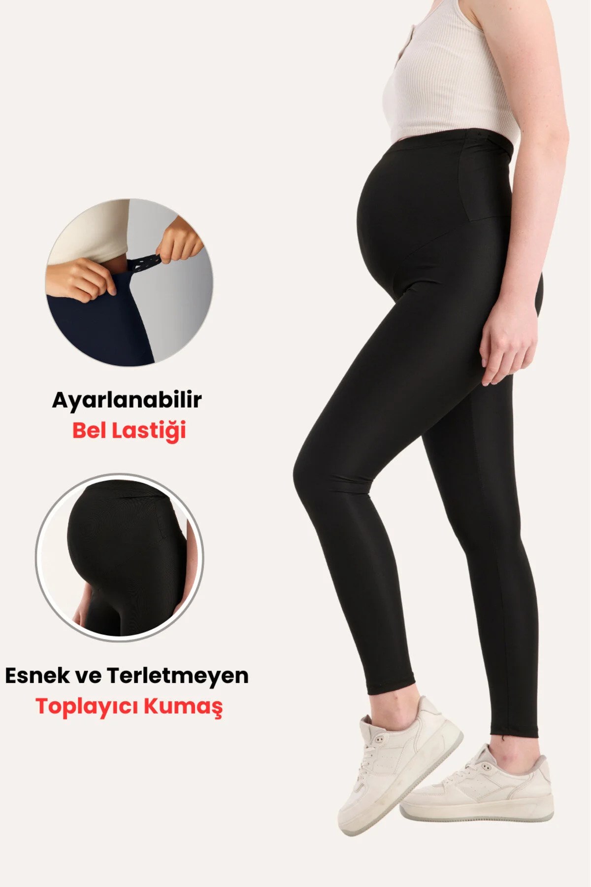 Ayarlanabilir Yüksek Bel Siyah Toparlayıcı Hamile Taytı