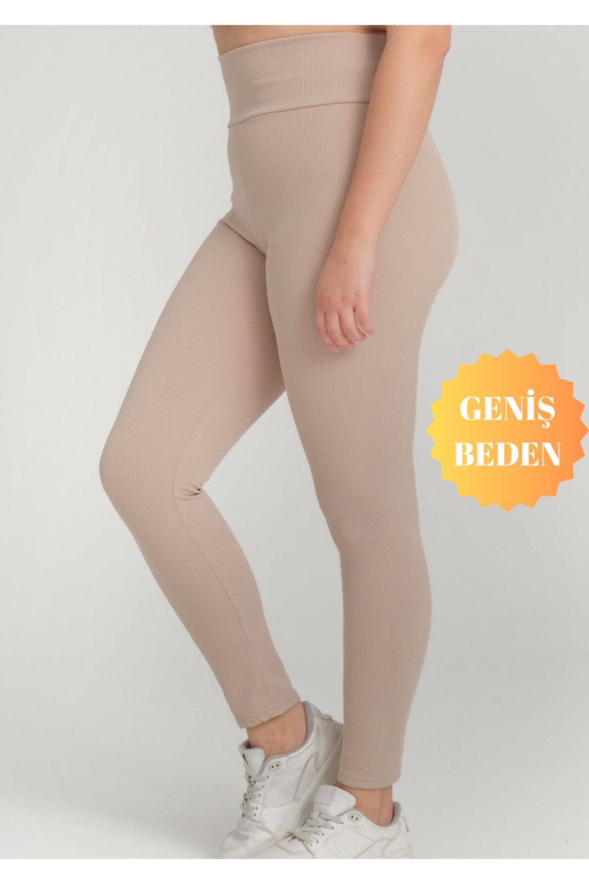 Curve Büyük Beden Fitilli Yüksek Bel Toparlayıcı Krem Tayt
