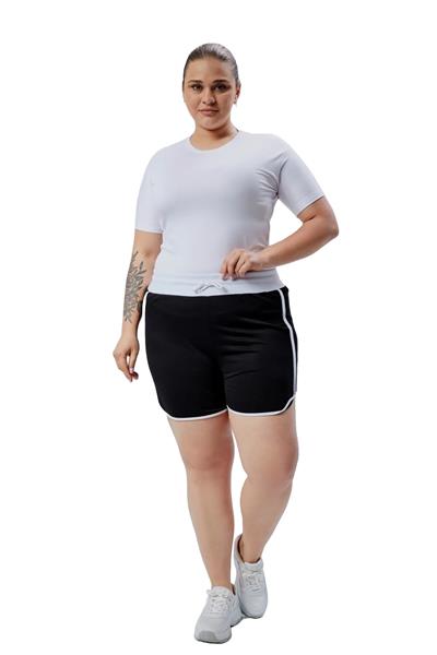 BANEGA Curve Büyük Beden Siyah Kadın Biye Detaylı Örme Yüksek Bel Şort& Bermuda