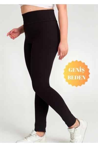 Curve Büyük Beden Fitilli Yüksek Bel Toparlayıcı Siyah Tayt