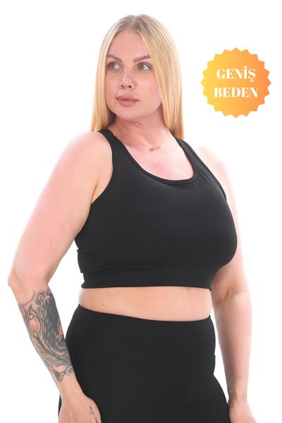 Curve Büyük Beden Toparlayıcı Pedli Crop Siyah Spor Büstiyer