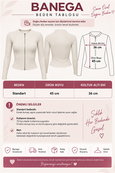 Kadın Fermuarlı Dik Yaka Parmak Geçmeli Uzun Kollu Slim Fit Siyah Beyaz Bluz Crop