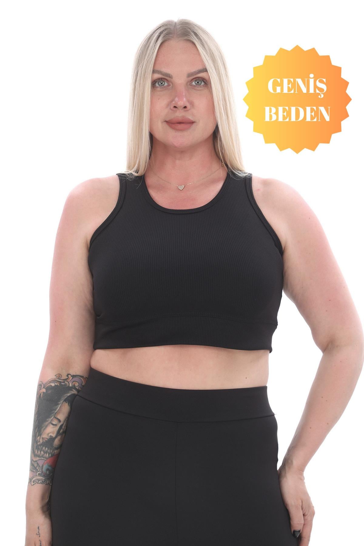 Curve Büyük Beden Geniş Askılı Kaşkorse Siyah Fitilli Crop Büstiyer