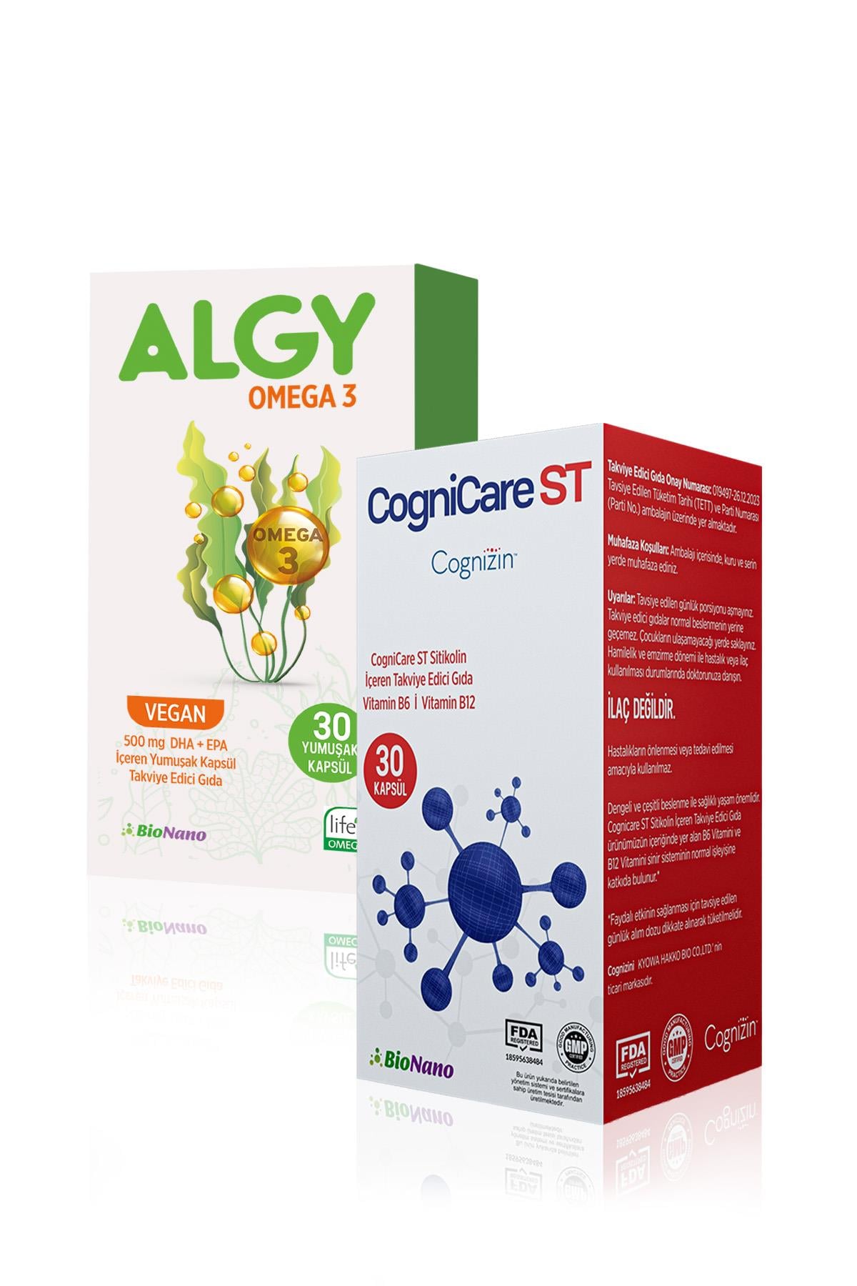 Algy Omega 3 (Yüksek DHA) & CogniCare ST (Tek Kapsülde 250 mg Cognizin Sitikolin - B6 - B12)