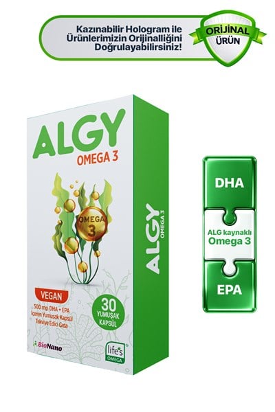 Algy Omega 3 Yüksek DHA | Epa | Alg Kaynaklı Bitkisel Vegan Omega 3