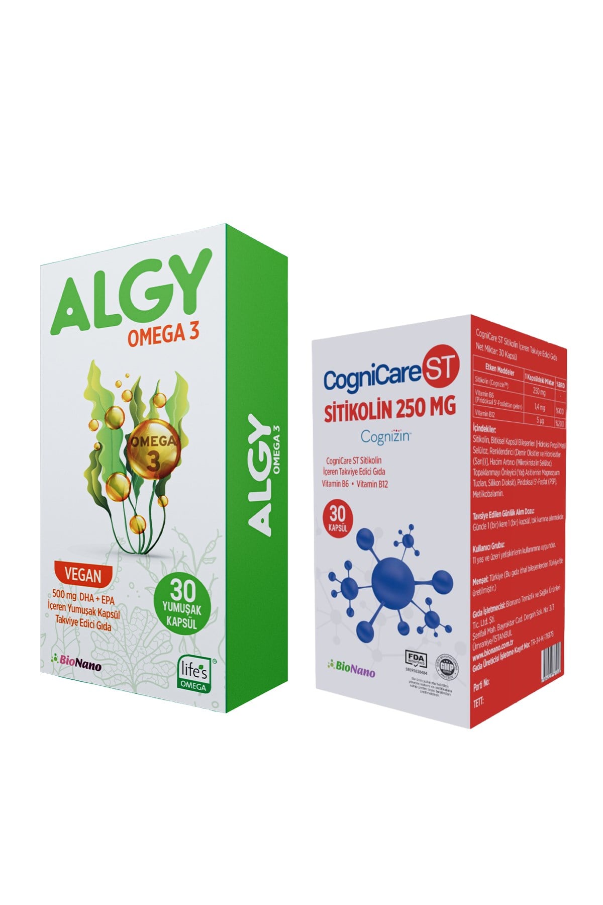 Algy Omega 3 (Yüksek DHA) & CogniCare ST (Tek Kapsülde 250 mg Cognizin Sitikolin - B6 - B12)