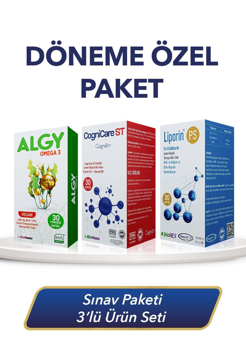 Sınav Paketi | CogniCare ST & Algy Omega 3 & Liporin PS (DHA & Cognizin Sitikolin & Fosfatidilserin)