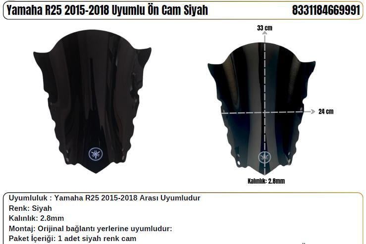 Yamaha R25 Siyah (2015-18) Siperlik Camı