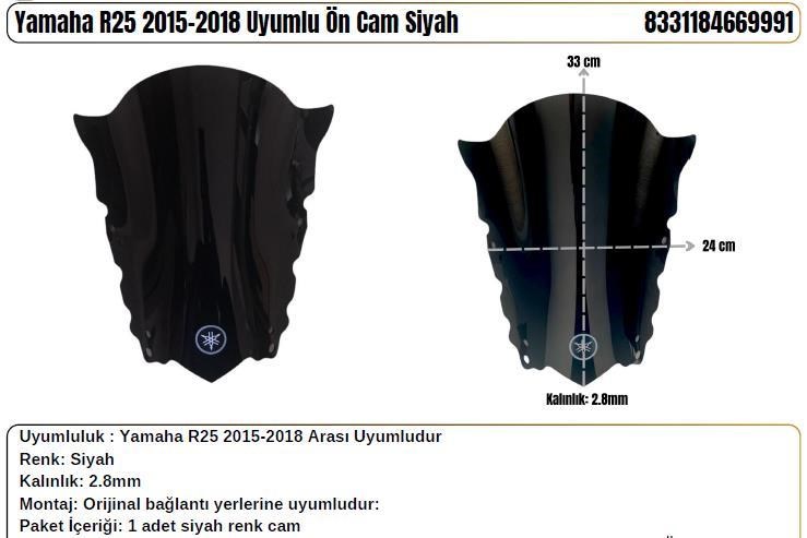 Yamaha R25 Siyah (2015-18) Siperlik Camı
