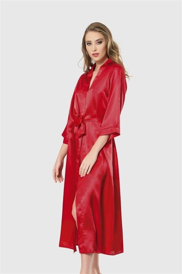 Arias Closet Kırmızı Uzun Saten Sabahlık
