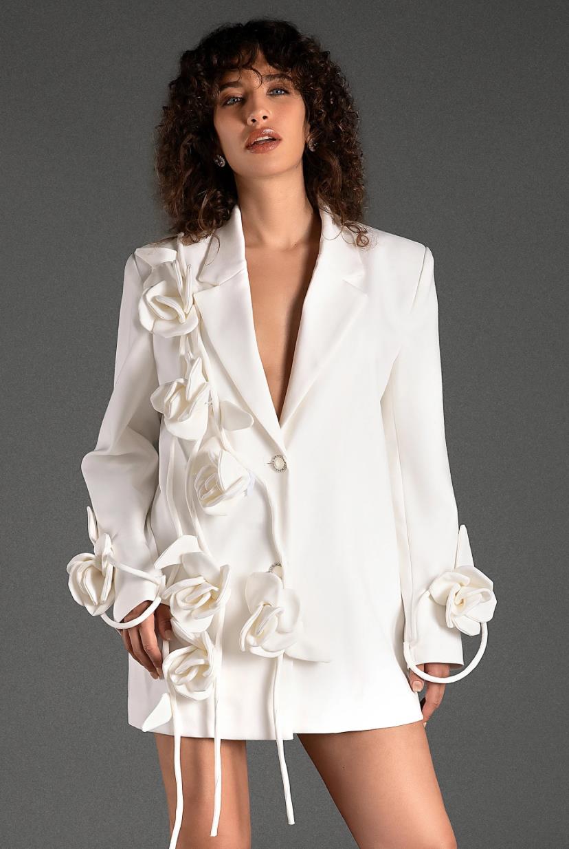 3D Çicek Tasarım Blazer Ceket