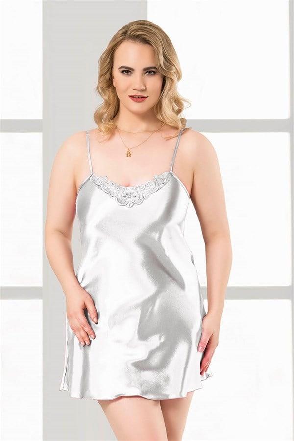Arias Closet Büyük Beden Beyaz Kısa Saten Gecelik