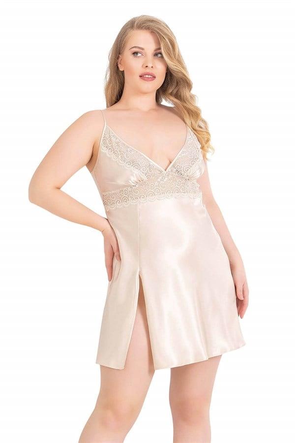 Arias Closet Büyük Beden Fildişi Kısa Saten Gecelik