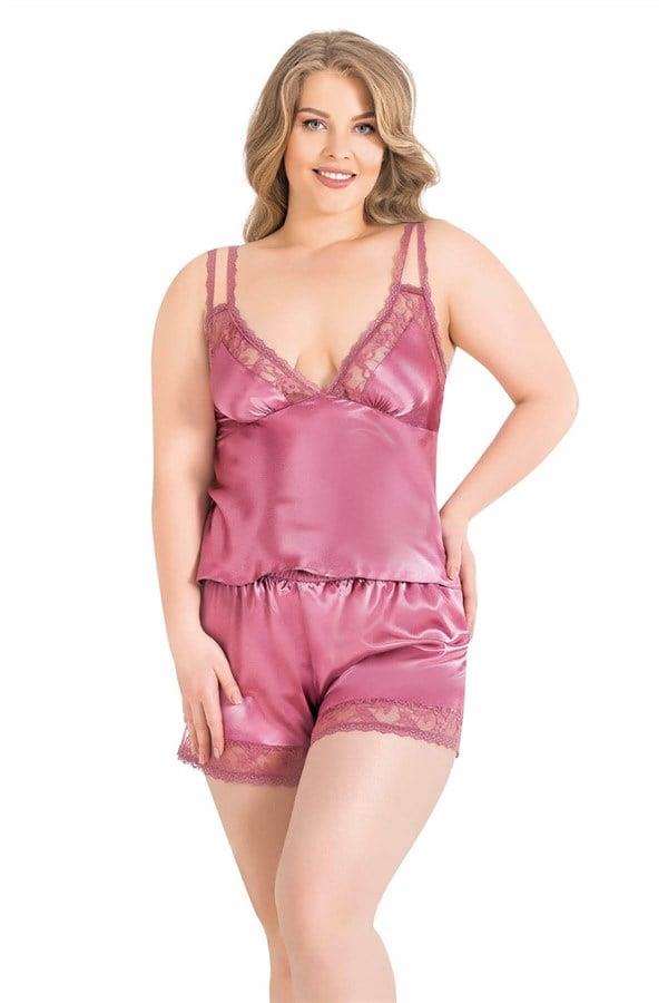 Arias Closet Büyük Beden Gül Kurusu Saten Babydoll Şort Takımı