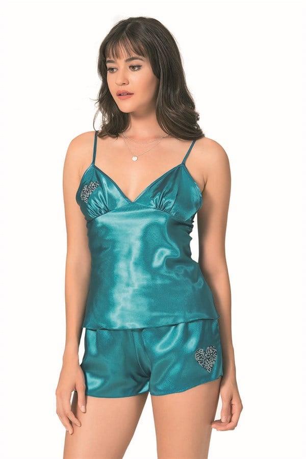 Arias Closet Petrol Saten Babydoll Şort Takımı