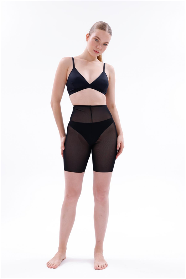 Arias Closet Siyah MI EMAY 2705 Lazer Tül Toparlayıcı Paçalı Boxer Hayalet Korse