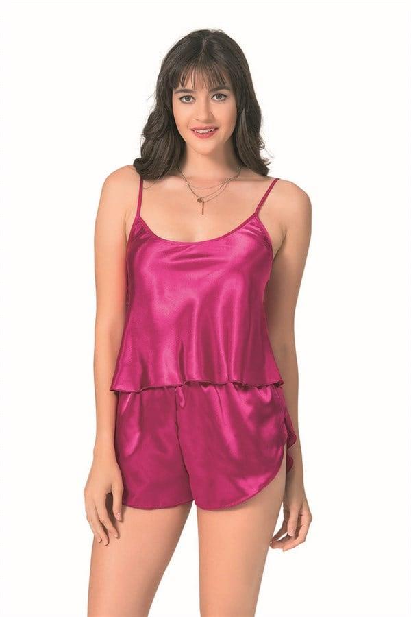 Arias Closet Vişne Saten Babydoll Şort Takımı