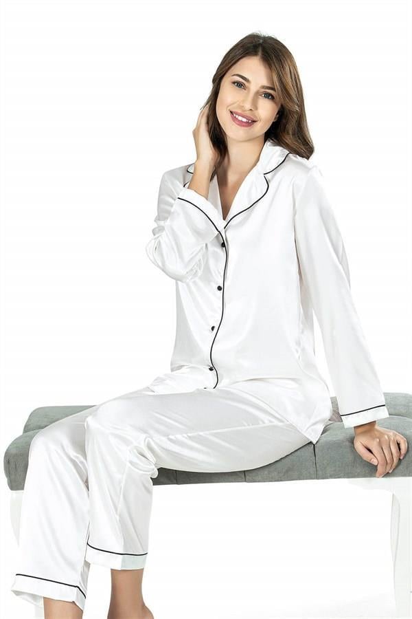 Markano  Ekru İkili Saten Gecelik Pijama Takımı 7647