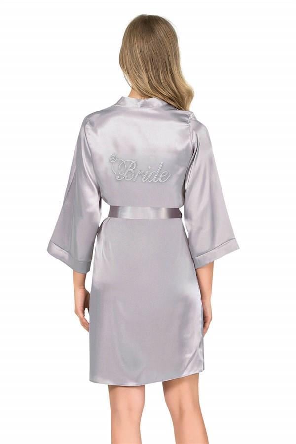 Markano  Gri Kısa Saten Bride Sabahlık