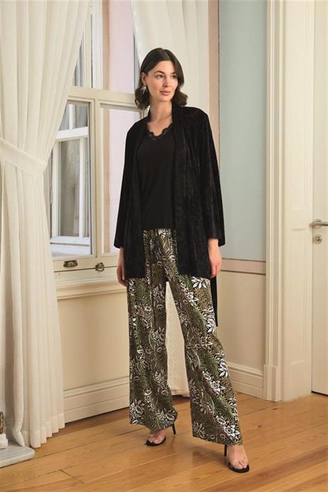 Markano Çiçek Yaprak ve Etnik Desenli Dantelli 3'lü Pijama Takımı