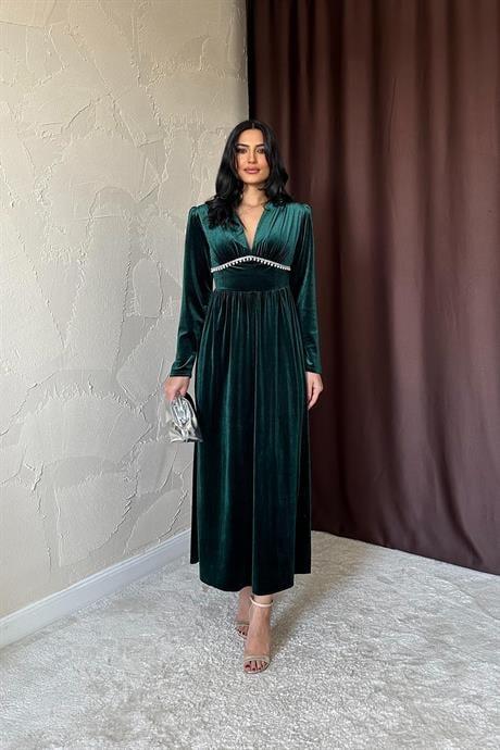 Markano Göğüs Altı Taşlı Elbise
