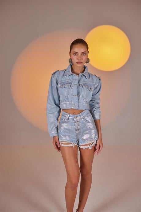 Markano Glossy Jean Şort Mavi