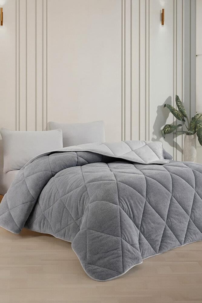 ÇİFT KİŞİLİK ÇİFT TARAFLI 195x215 LÜX WELSOFT YORGAN GRİ