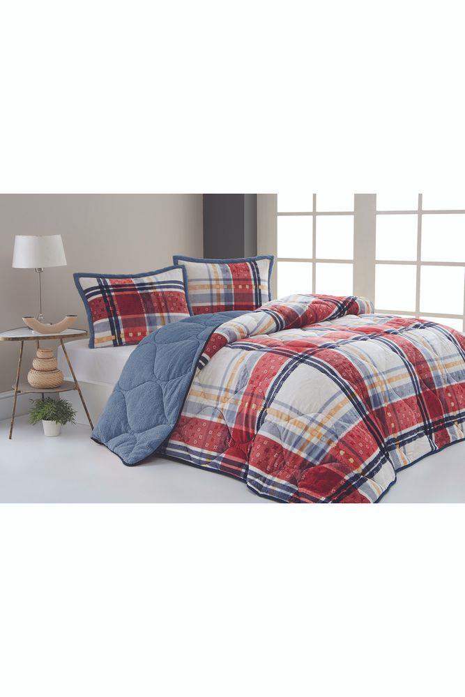 Comforter Tek Kişilik Yorgan Seti Boris Kırmızı MAvi 160x220