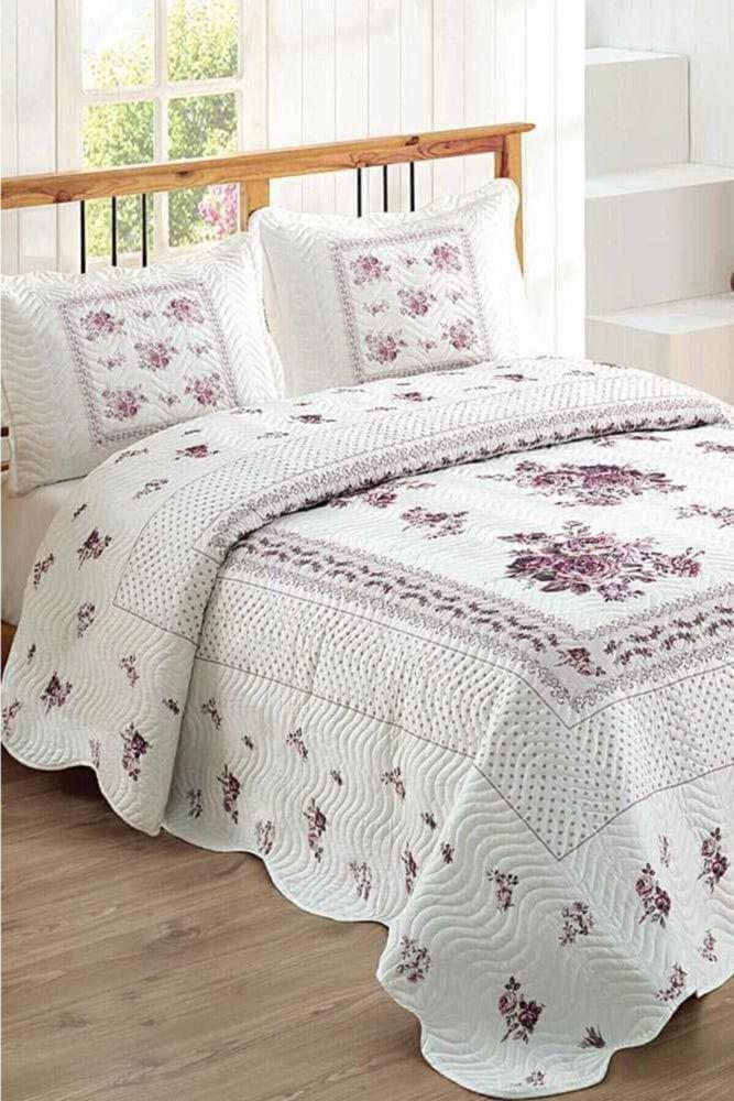 Flower Lila Çift Kişilik Kapitone Yatak Örtüsü