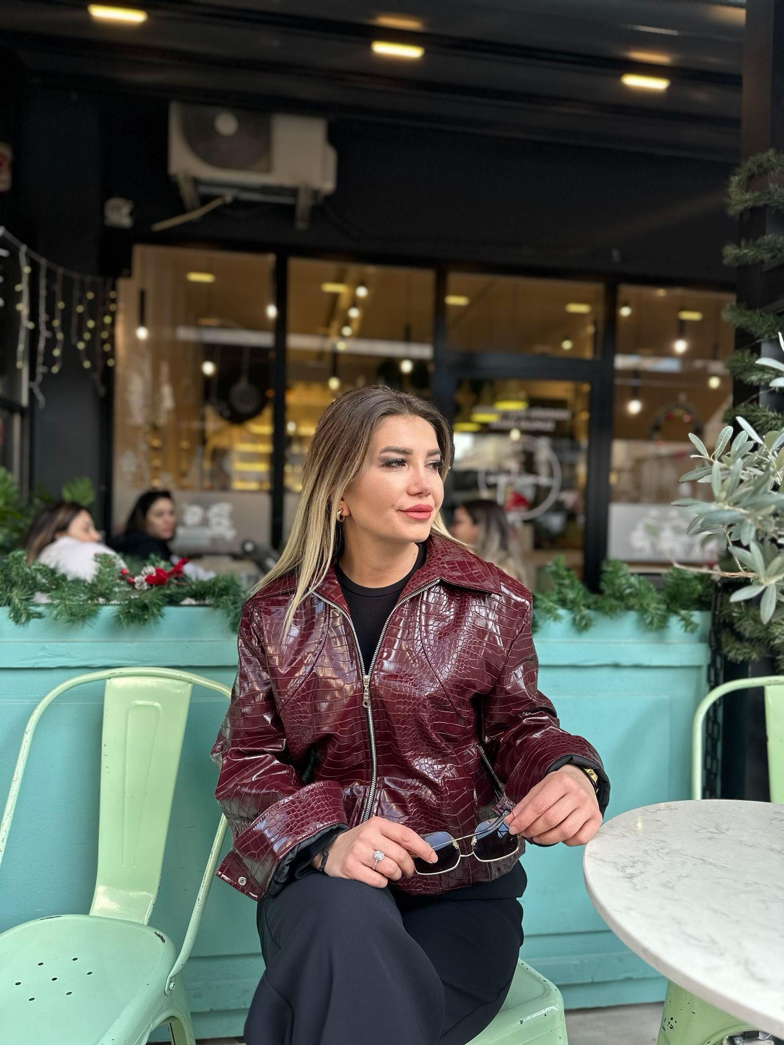 Bordo Deri Kroko Ceket