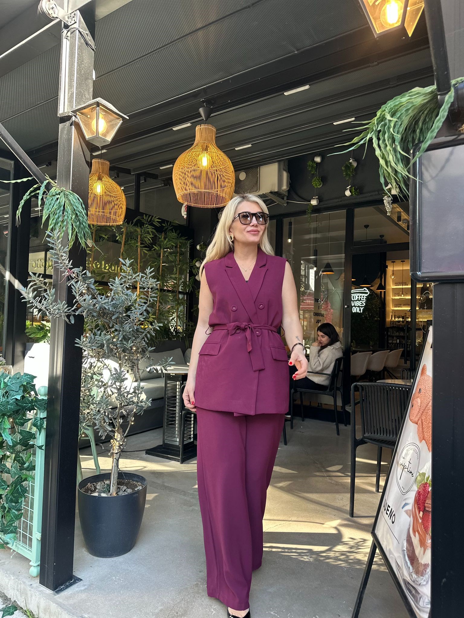 Bordo Yelekli Gabardin Takım