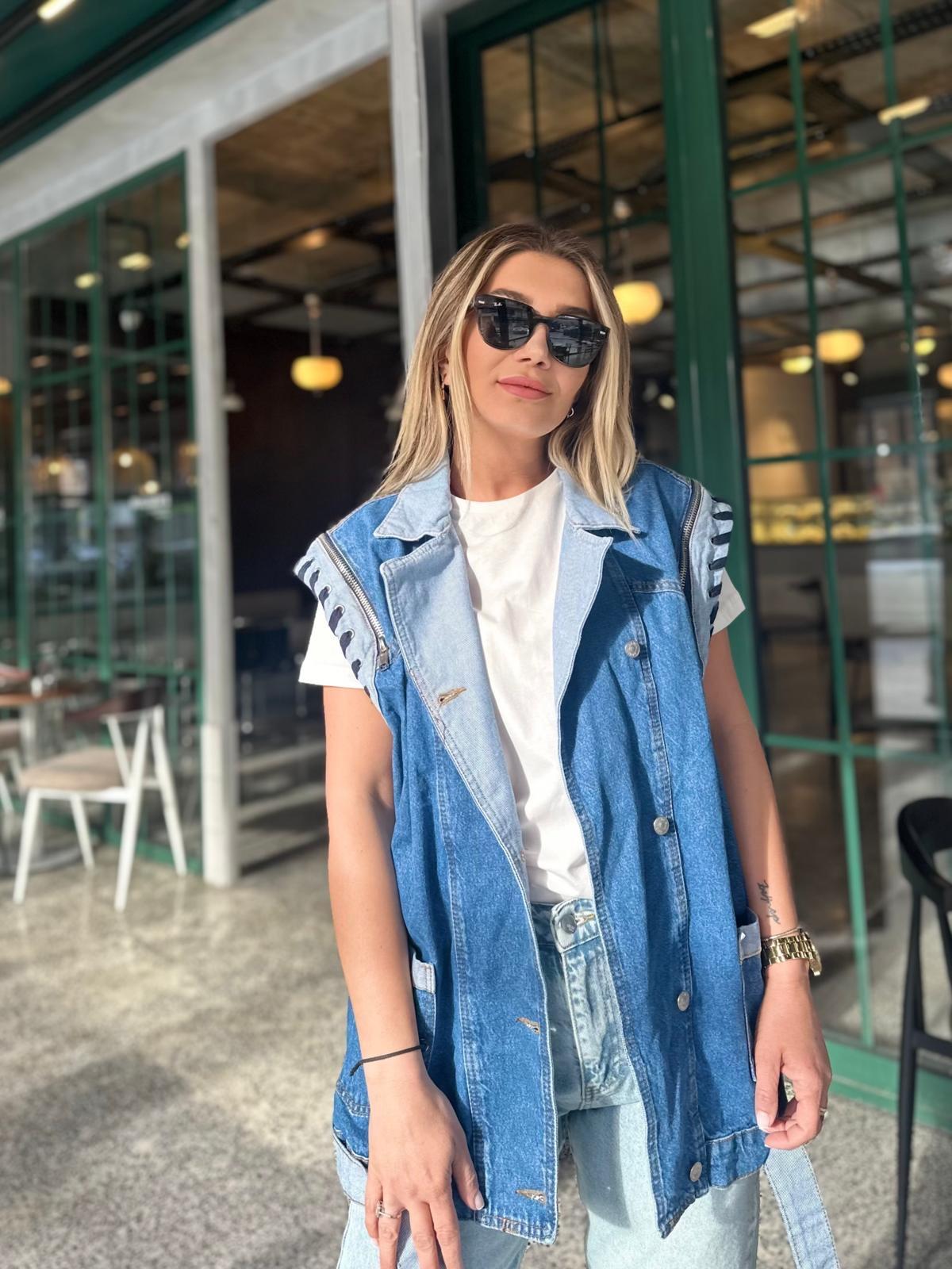 Denim Tasarım Detaylı Yelek