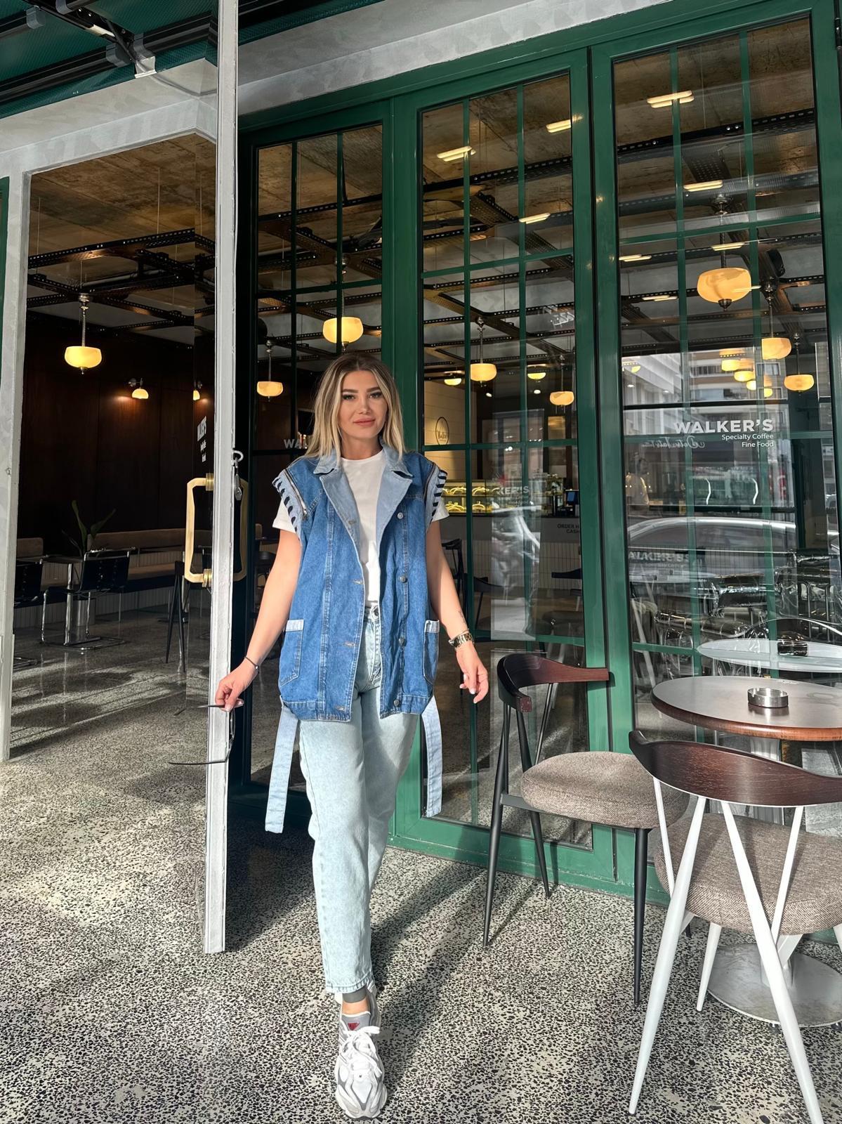 Denim Tasarım Detaylı Yelek