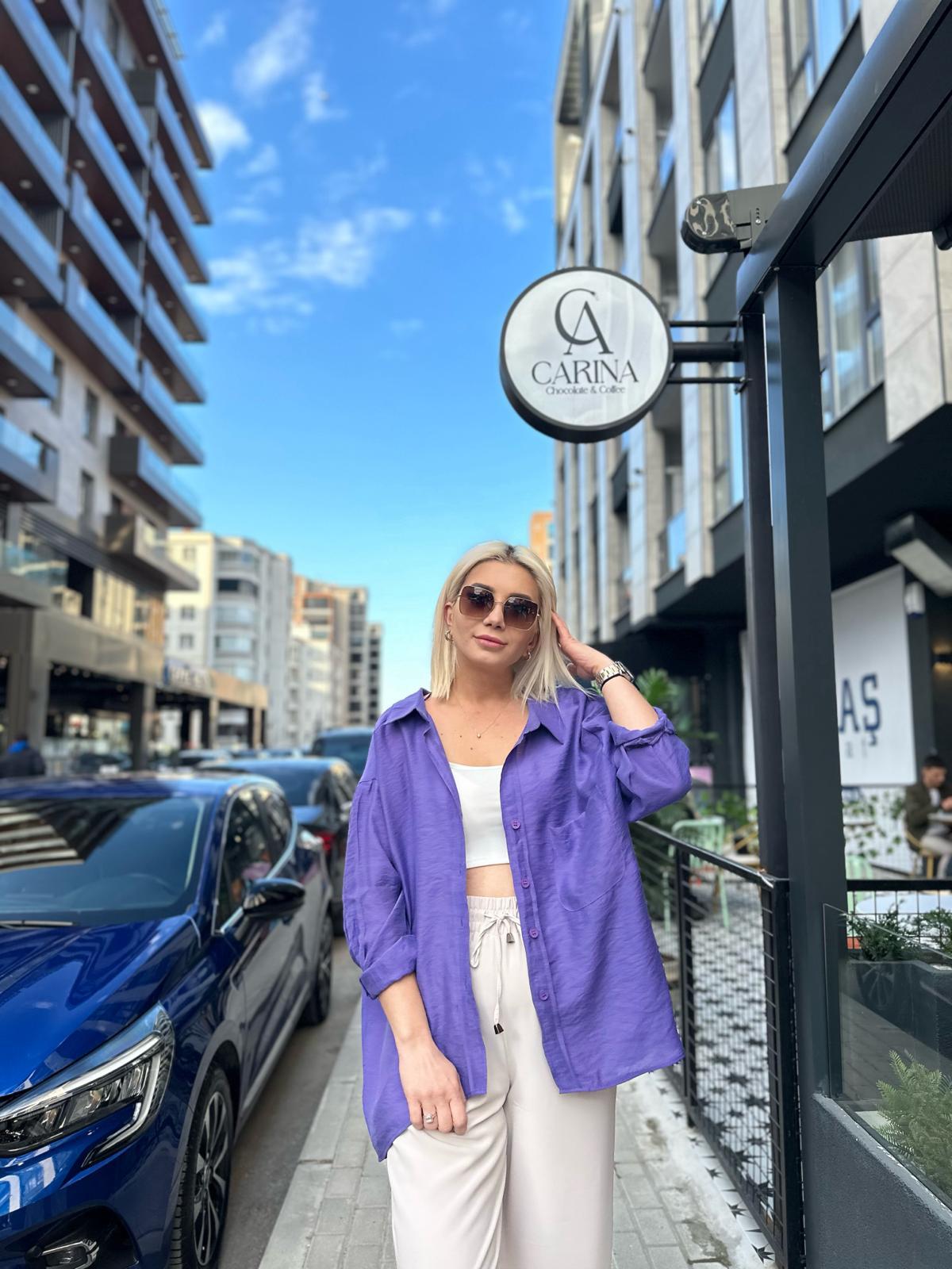 Mor Oversize Gömlek