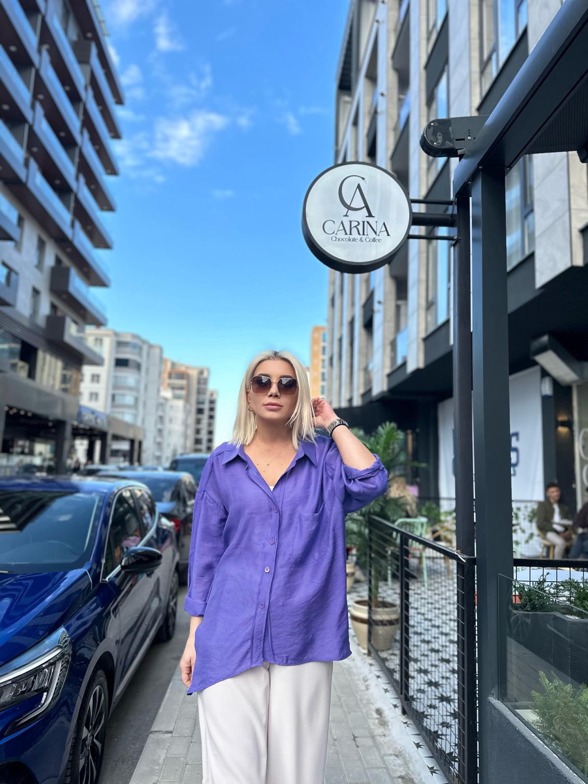 Mor Oversize Gömlek