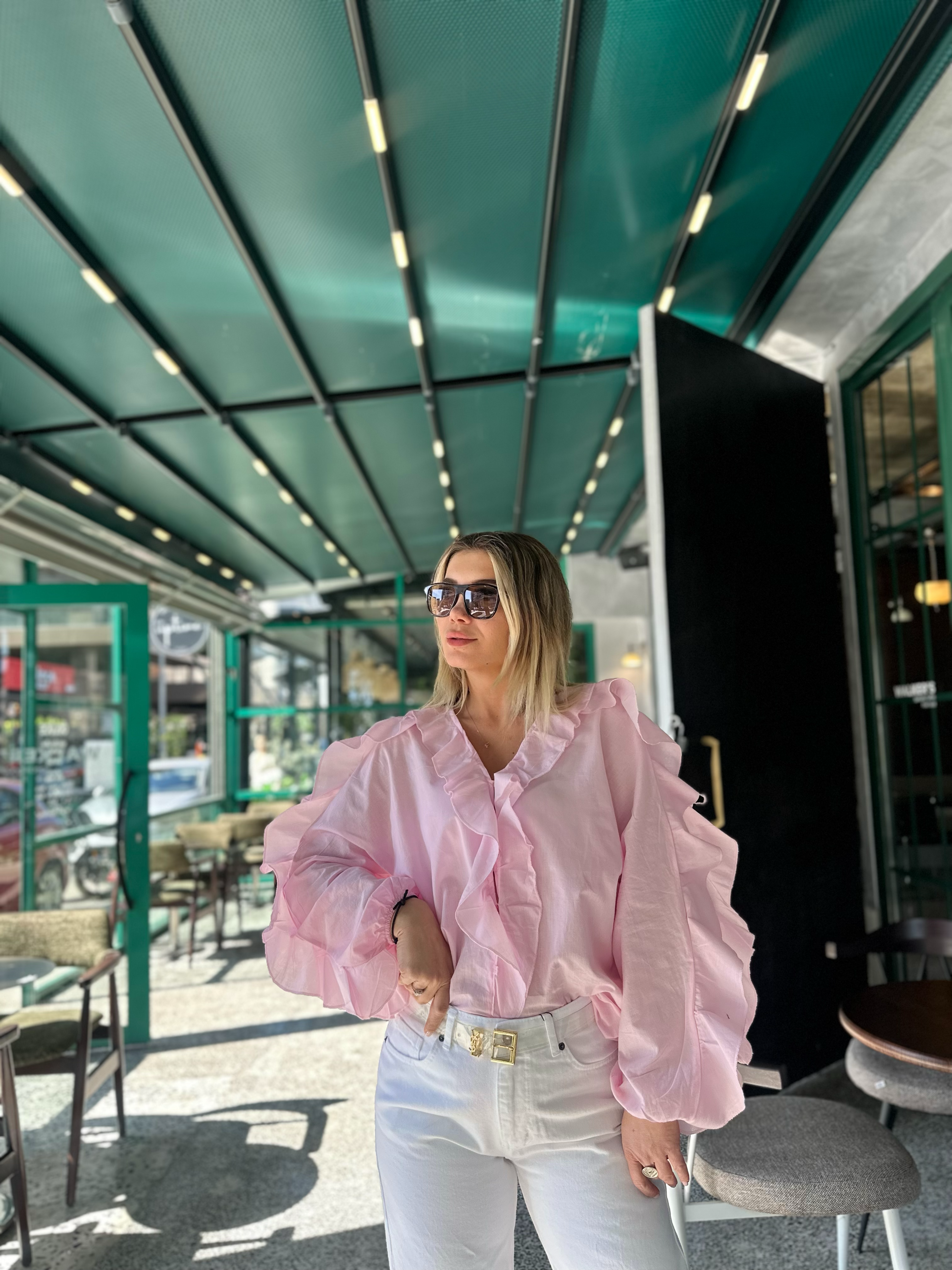 Pembe Fırfır Detay Gömlek