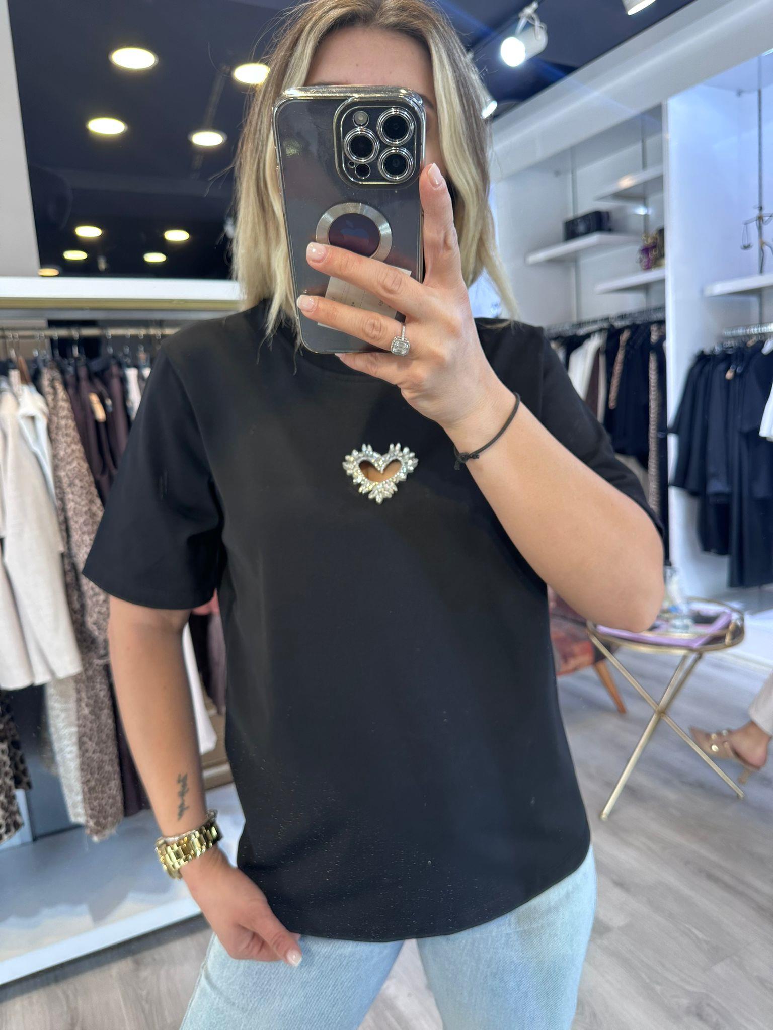 Silver Kalp Detay Siyah Tshirt