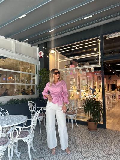 Beyaz Gold Zımba Detay Tasarım Denim Pantolon 