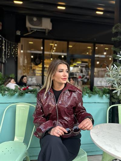 Bordo Deri Kroko Ceket