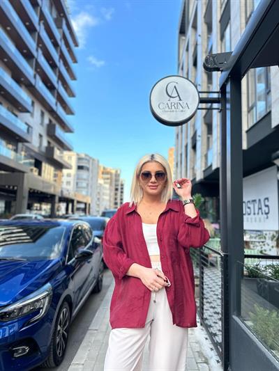 Bordo Düşük Omuz Oversize Gömlek