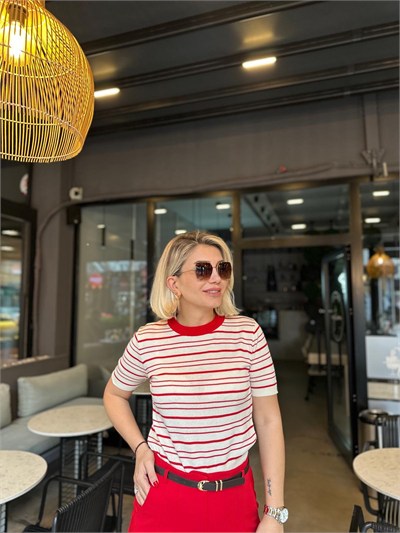 Çizgili Bisiklet Yaka Triko