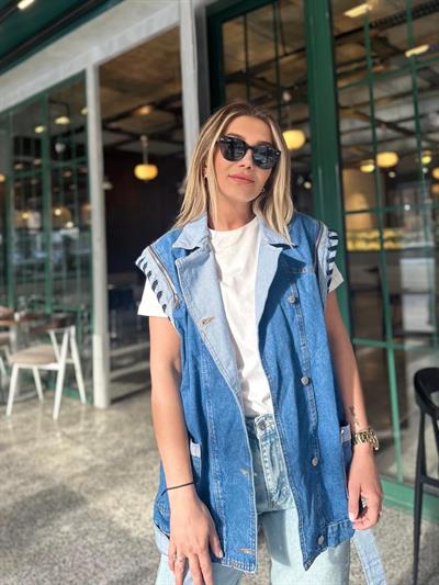 Denim Tasarım Detaylı Yelek